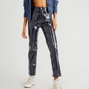 AGOLDE Recycled Leather 90's Pinch Waist Black Straight Leg Pants NWOT